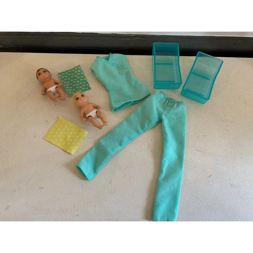 Barbie You Can Be Anything Baby Doctor Barbie Scrub Set & 2 Babies Crib Blankets